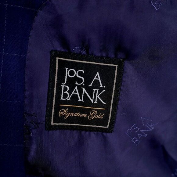 Jos A Bank Signature Gold Super 150s‎ Wool Blue Windowpane 42L 2 Button Blazer - Picture 8 of 12